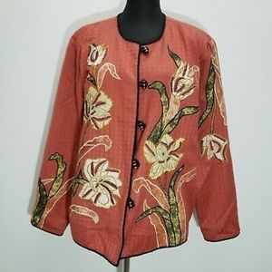 Indigo Moon Glazed Cotton Embroidered Jacket L